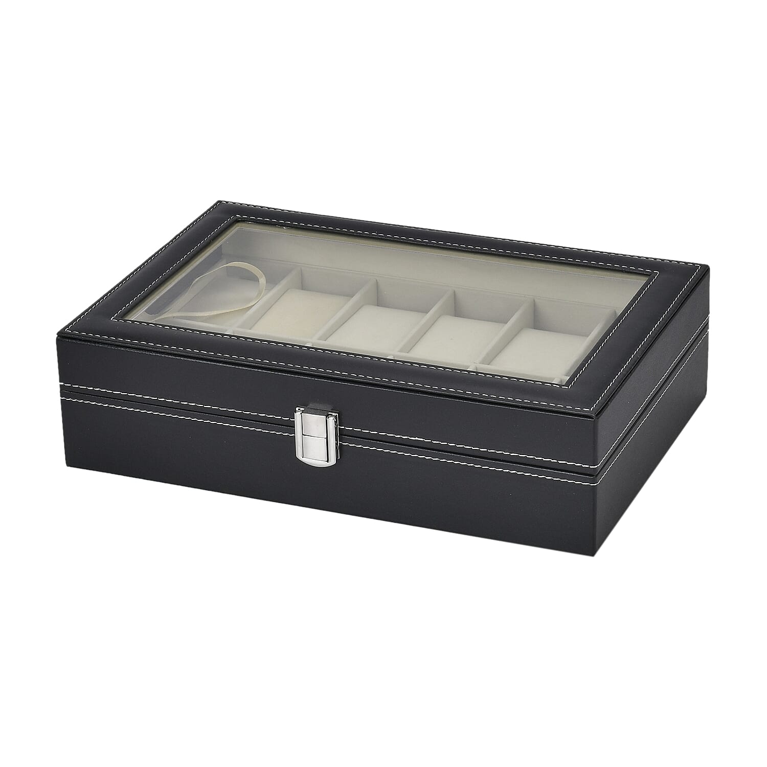 Luxury Watch Display Box with 12 Velvet Watch Cushions With Tansparent Window - Black