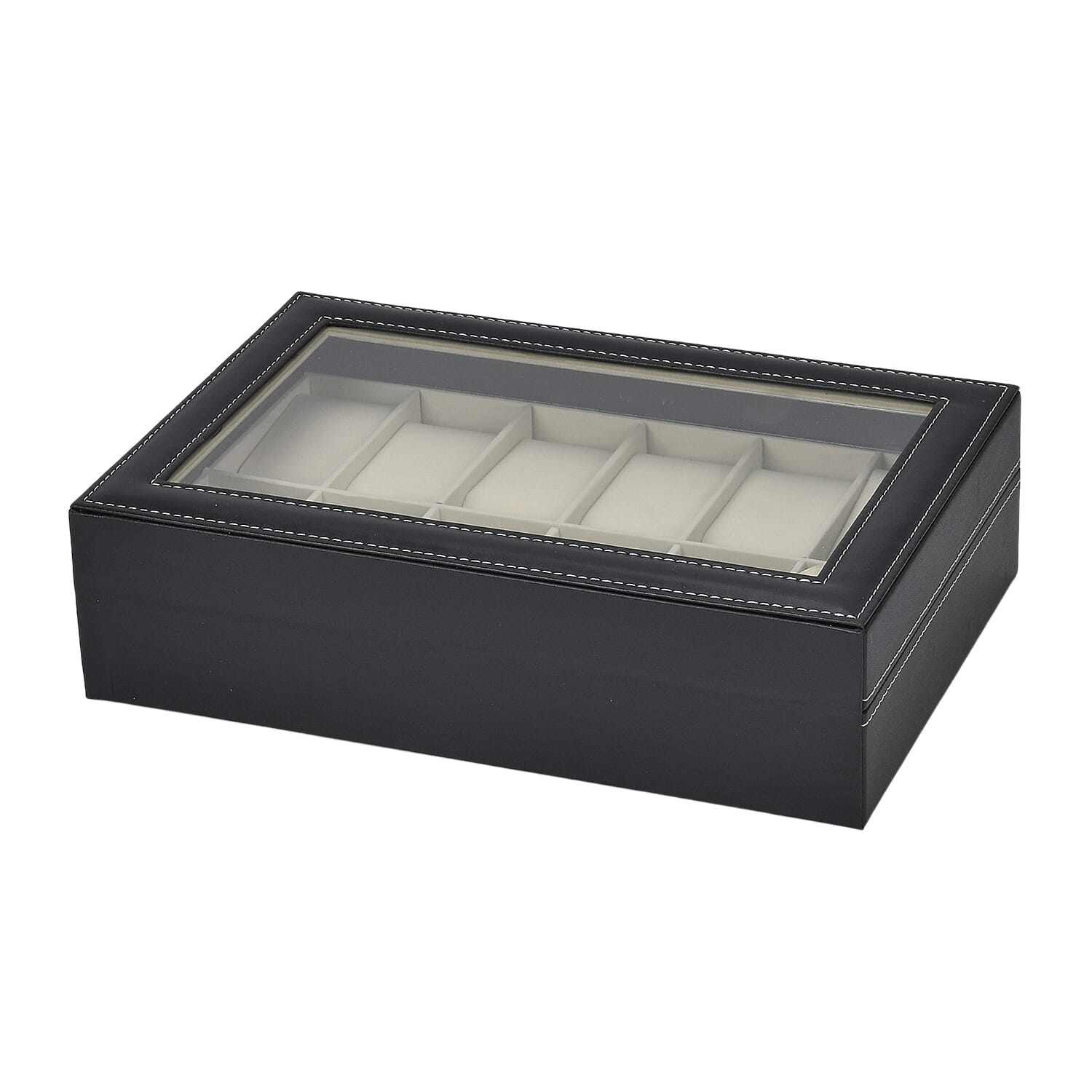 Luxury Watch Display Box with 12 Velvet Watch Cushions With Tansparent Window - Black