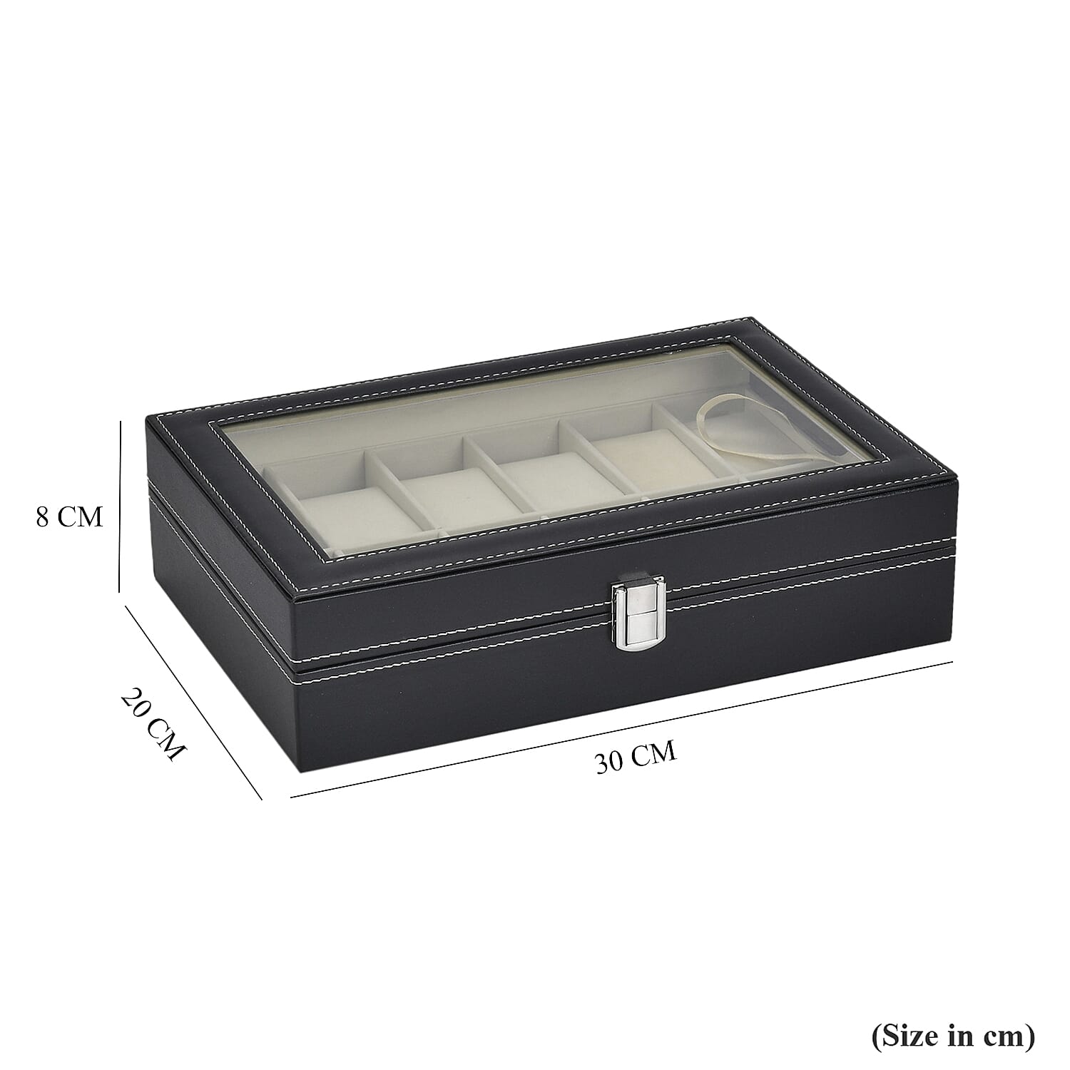 Luxury Watch Display Box with 12 Velvet Watch Cushions With Tansparent Window - Black
