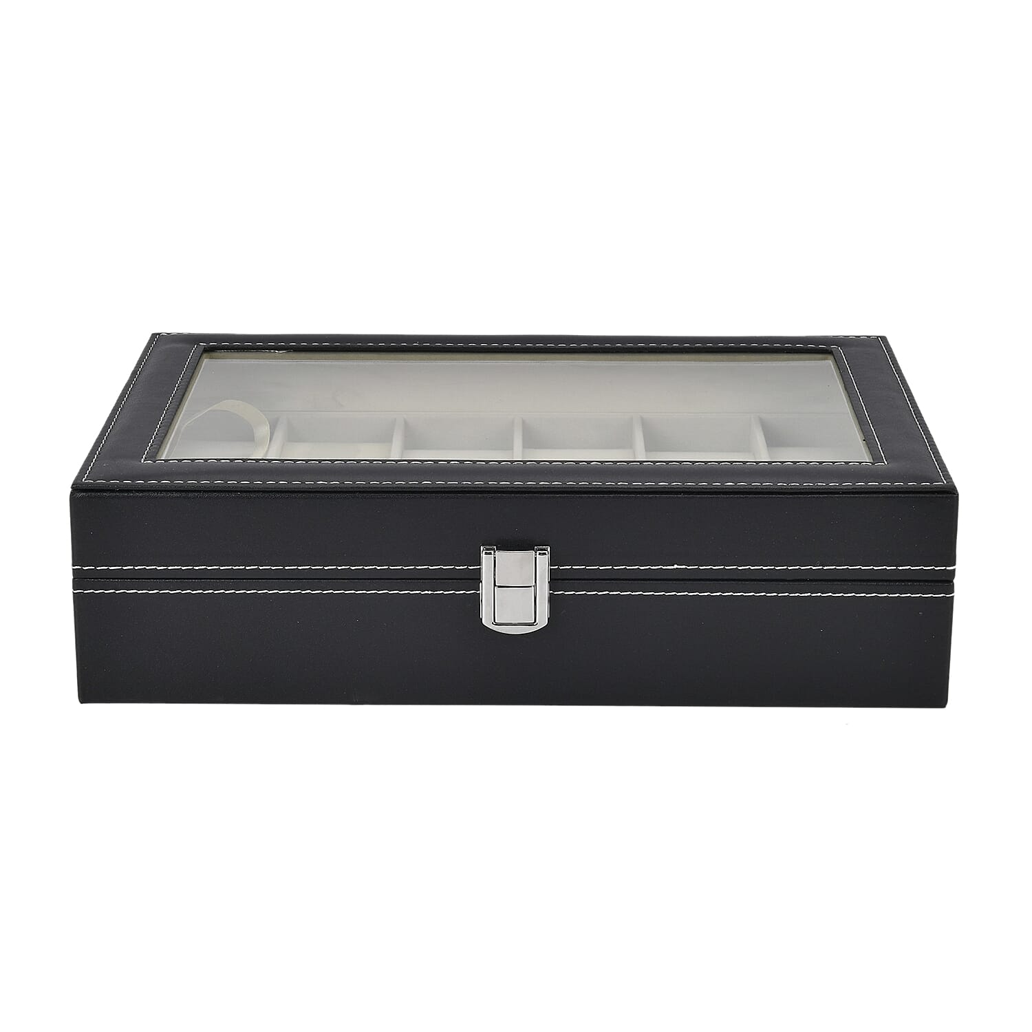 Luxury Watch Display Box with 12 Velvet Watch Cushions With Tansparent Window - Black