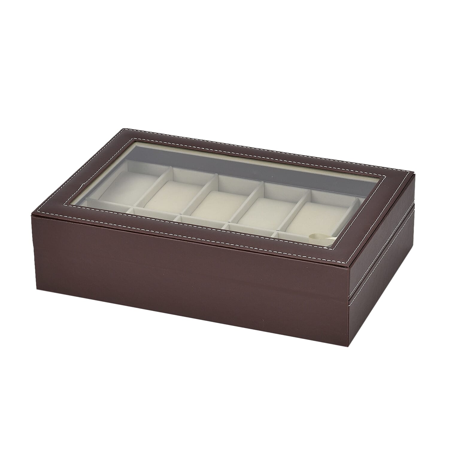 Luxury Watch Display Box With 12 Velvet Watch Cushions With Tansparent Window - Brown