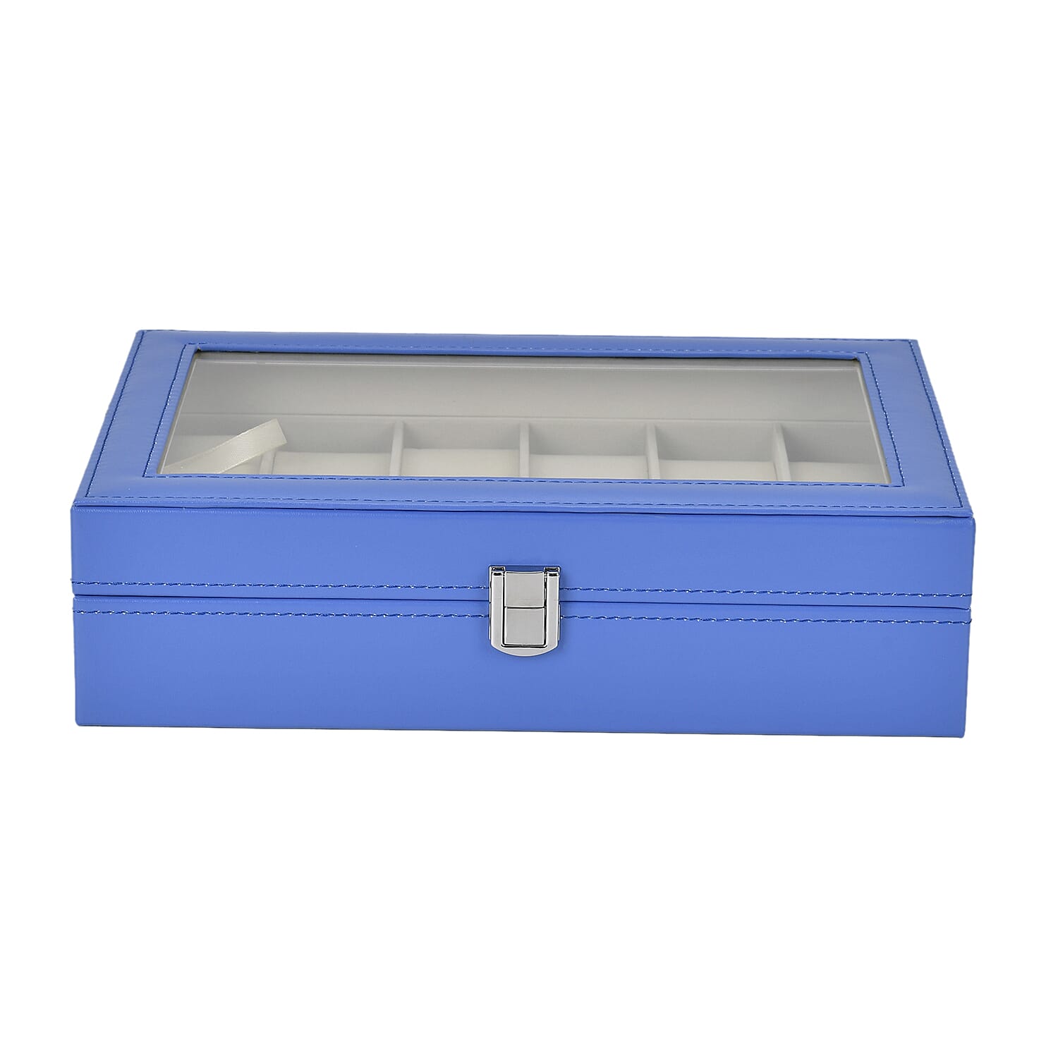 Luxury Watch Display Box With 12 Velvet Watch Cushions With Tansparent Window - Blue