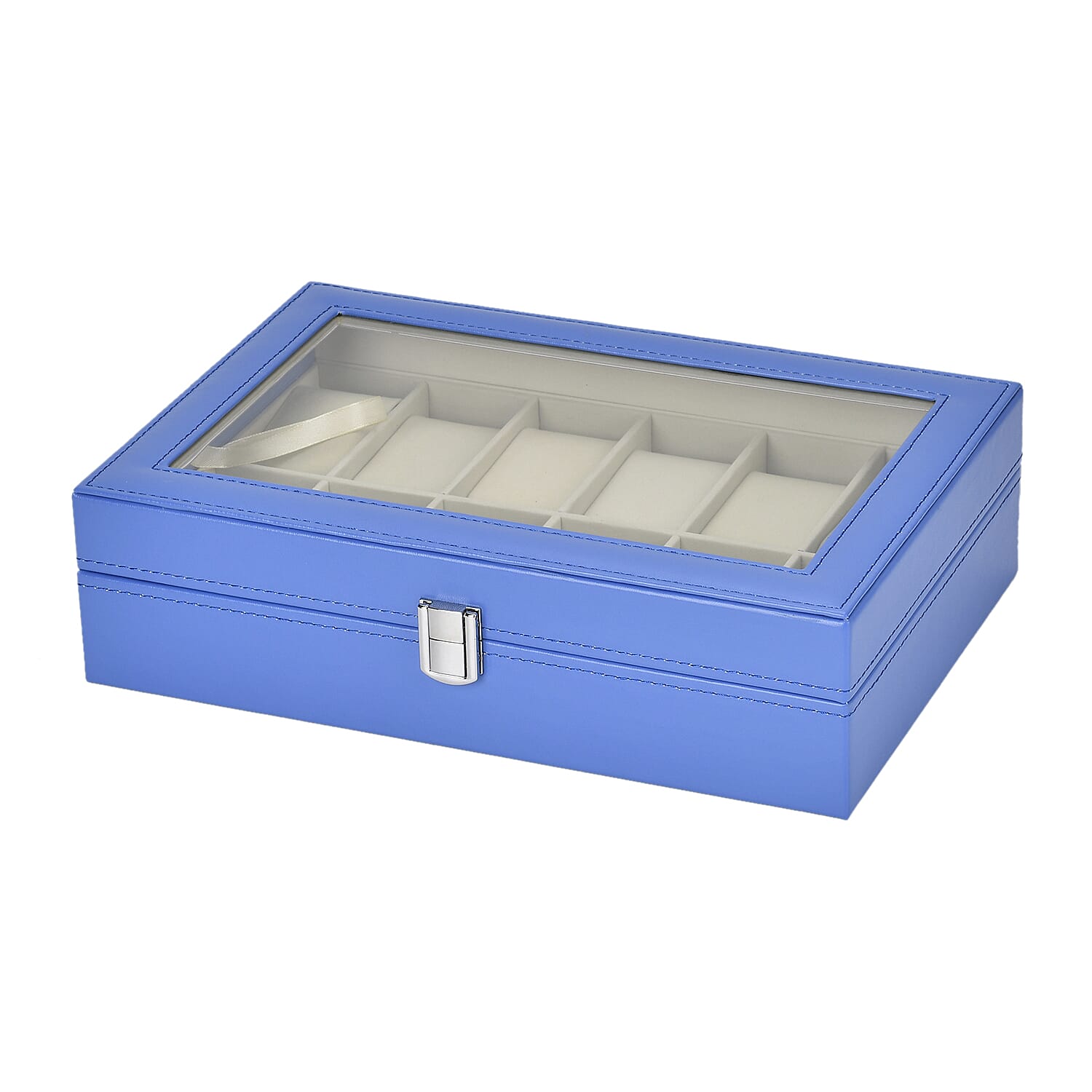 Luxury Watch Display Box With 12 Velvet Watch Cushions With Tansparent Window - Blue