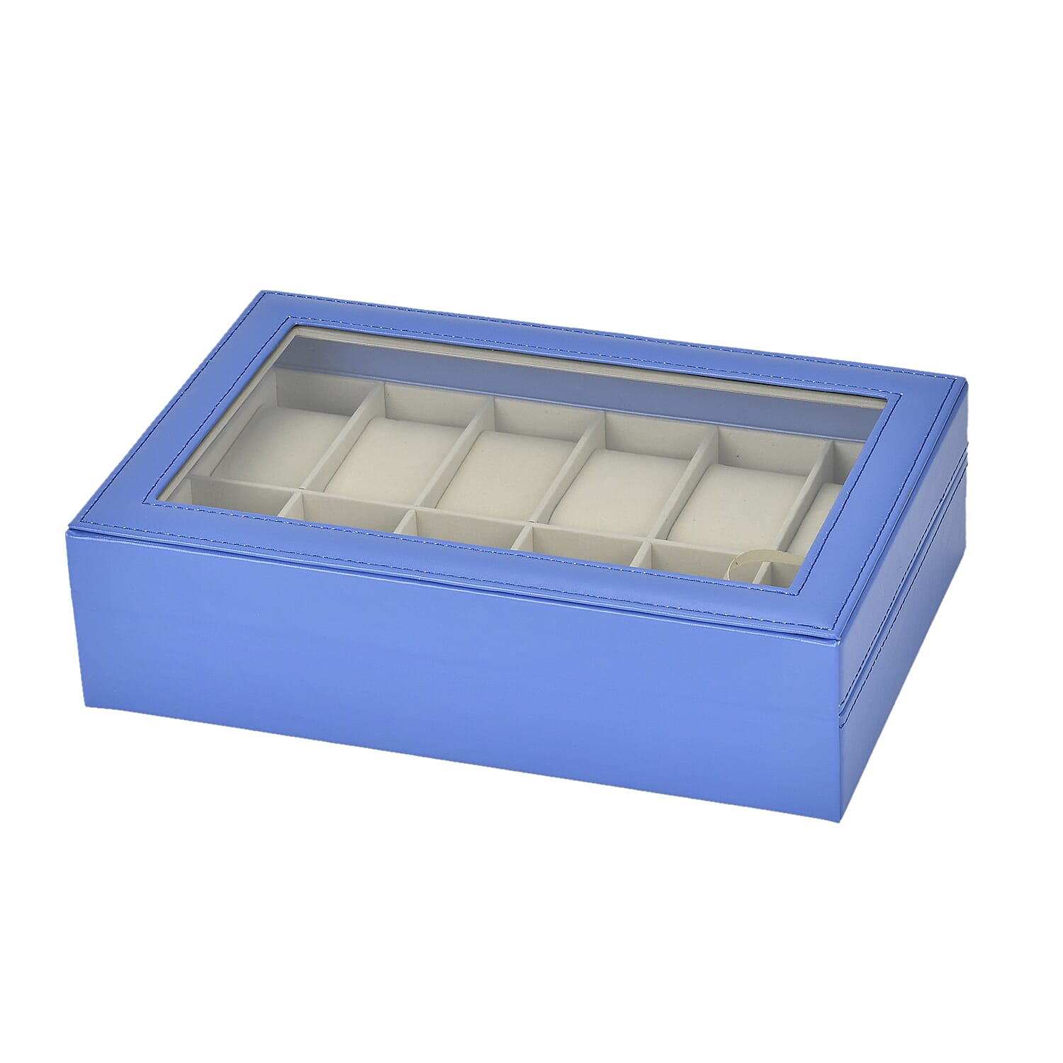 Luxury Watch Display Box With 12 Velvet Watch Cushions With Tansparent Window - Blue