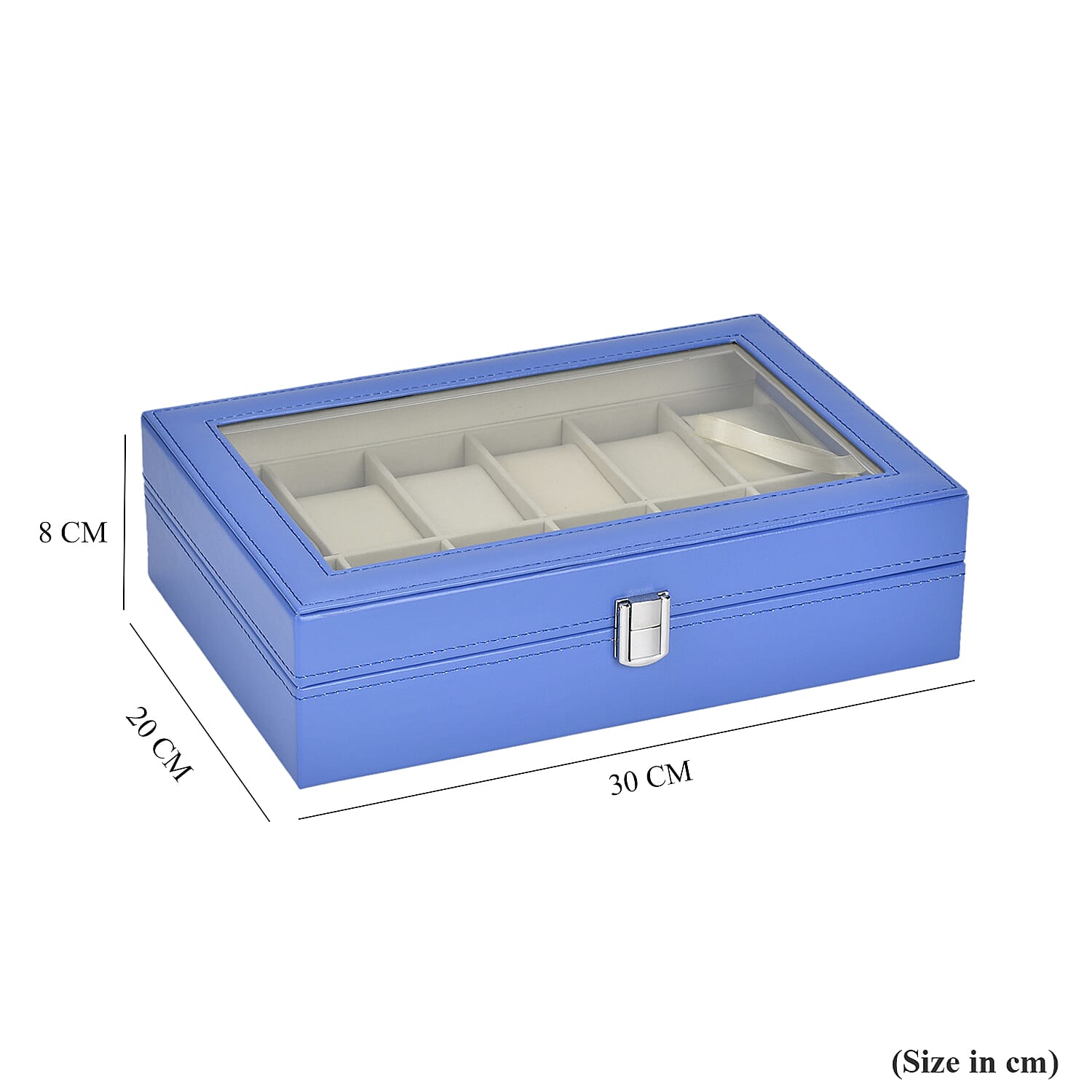 Luxury Watch Display Box With 12 Velvet Watch Cushions With Tansparent Window - Blue