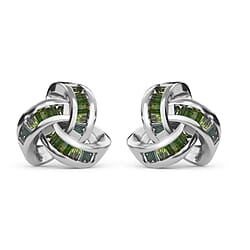 Back By Popular Demand  - Green Diamond  Fancy Earring in Rhodium Overlay Sterling Silver