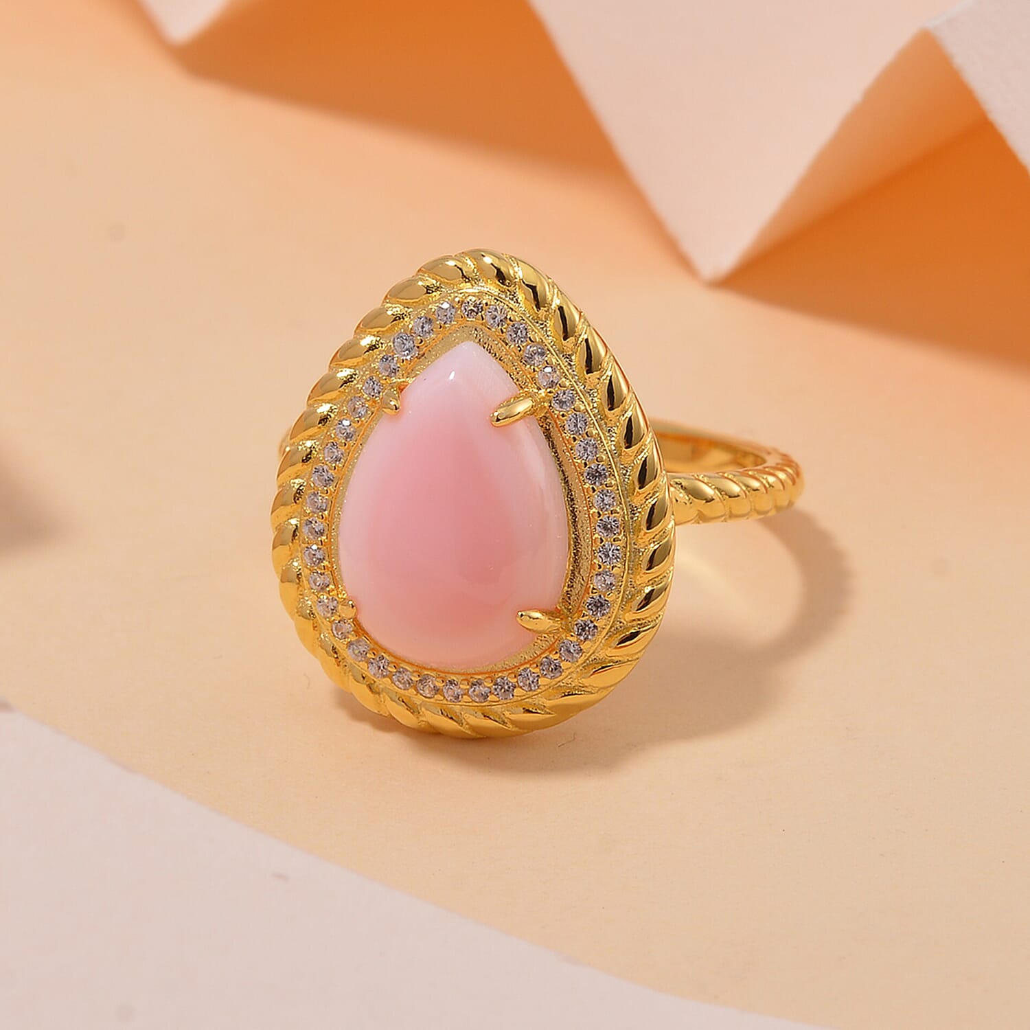 Queen Conch Shell & Zircon Ring in 18K Yellow Gold Vermeil Sterling Silver 6.65 Ct