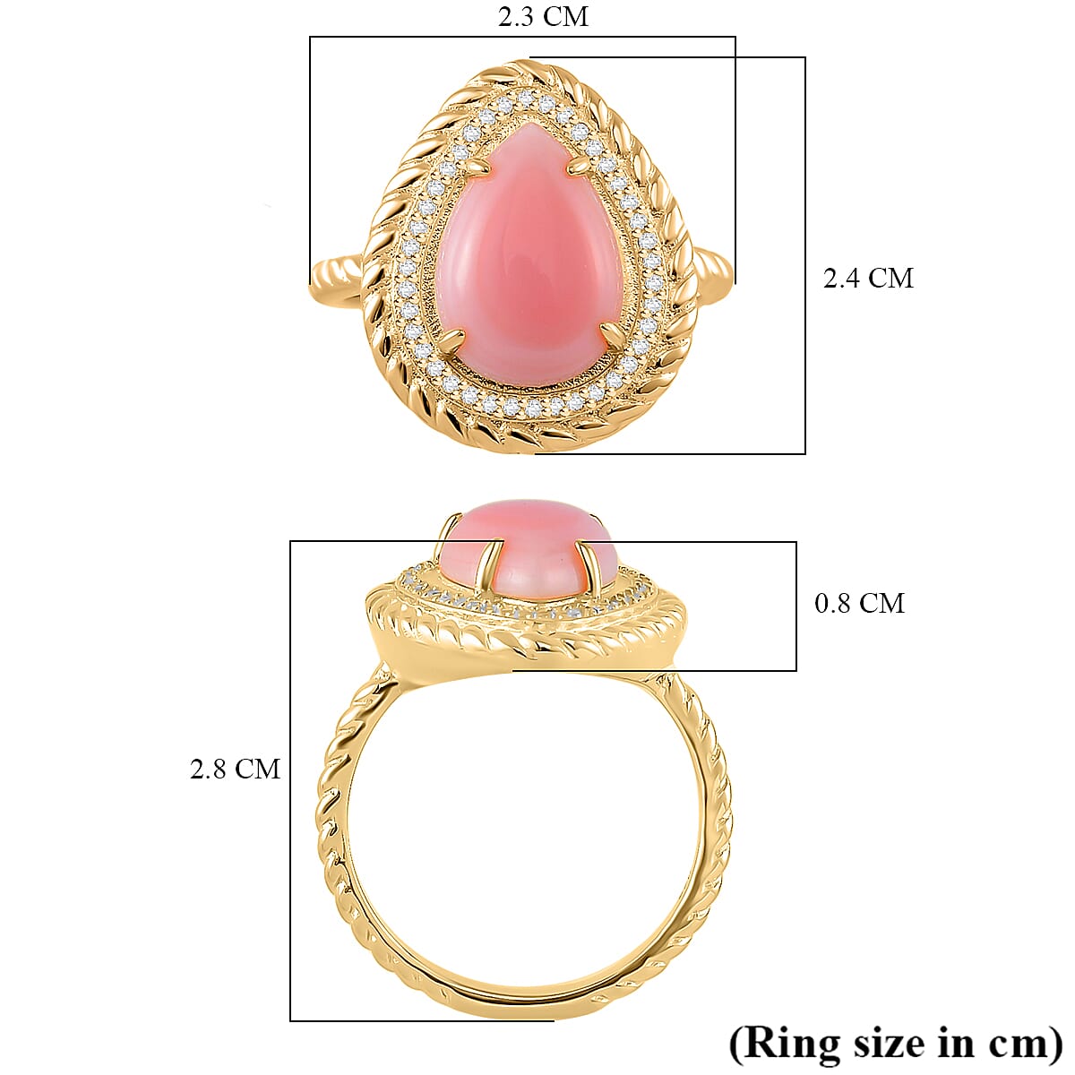 Queen Conch Shell & Zircon Ring in 18K Yellow Gold Vermeil Sterling Silver 6.65 Ct