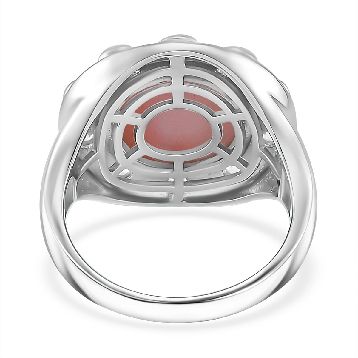 Queen Conch Shell, White Zircon Ring in Rhodium Overlay Sterling Silver 6.65 Ct.