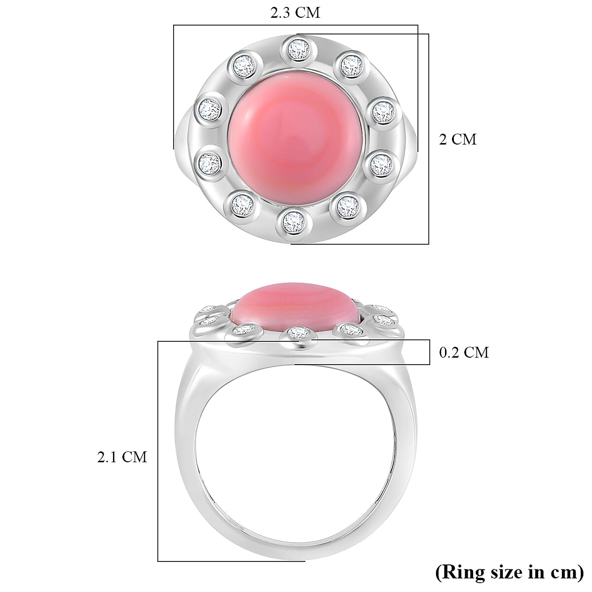 Queen Conch Shell, White Zircon Ring in Rhodium Overlay Sterling Silver 6.65 Ct.