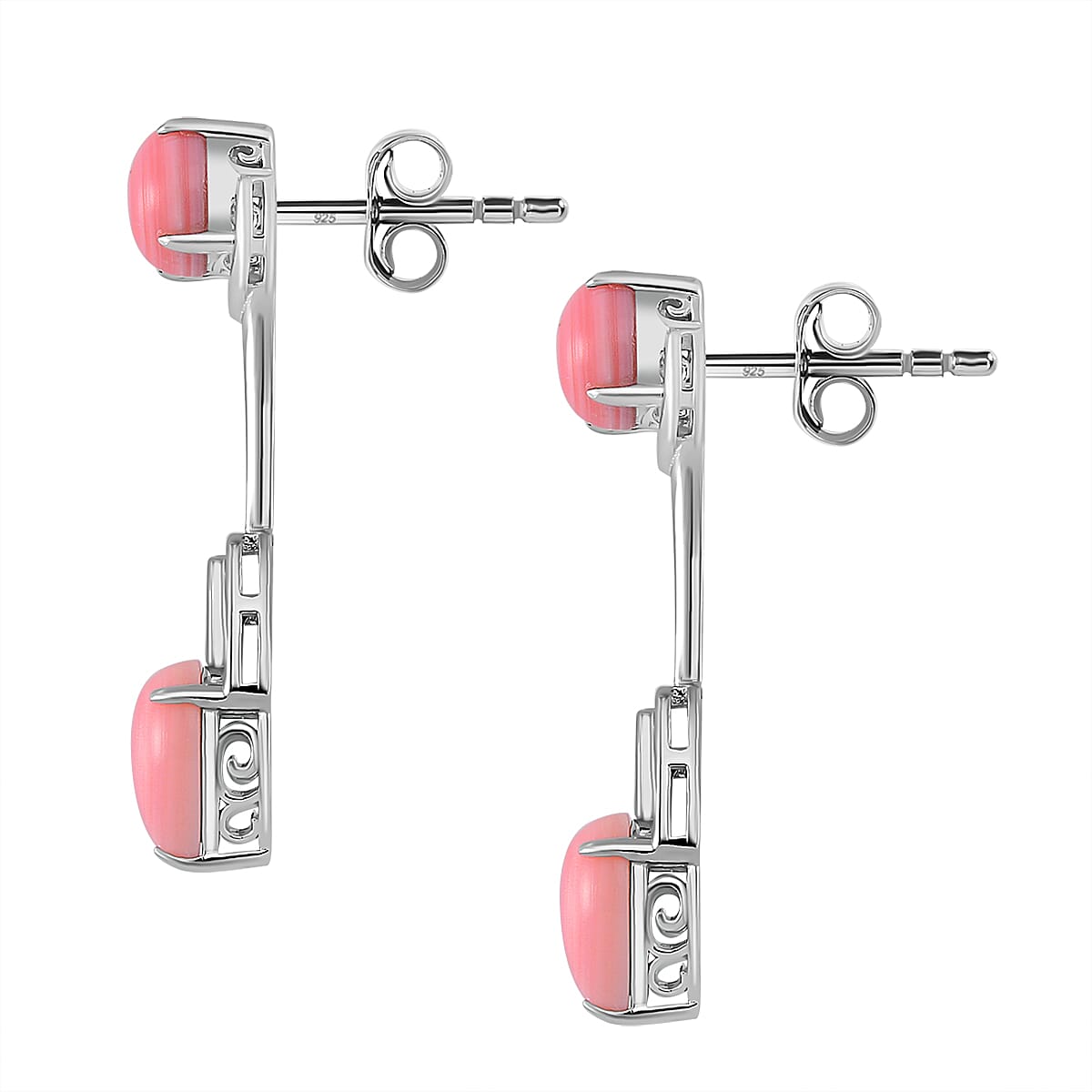 Queen Conch Shell, Rhodolite Garnet Solitaire Stud Push Post Earring in Rhodium Overlay Sterling Silver 9.36 Ct.