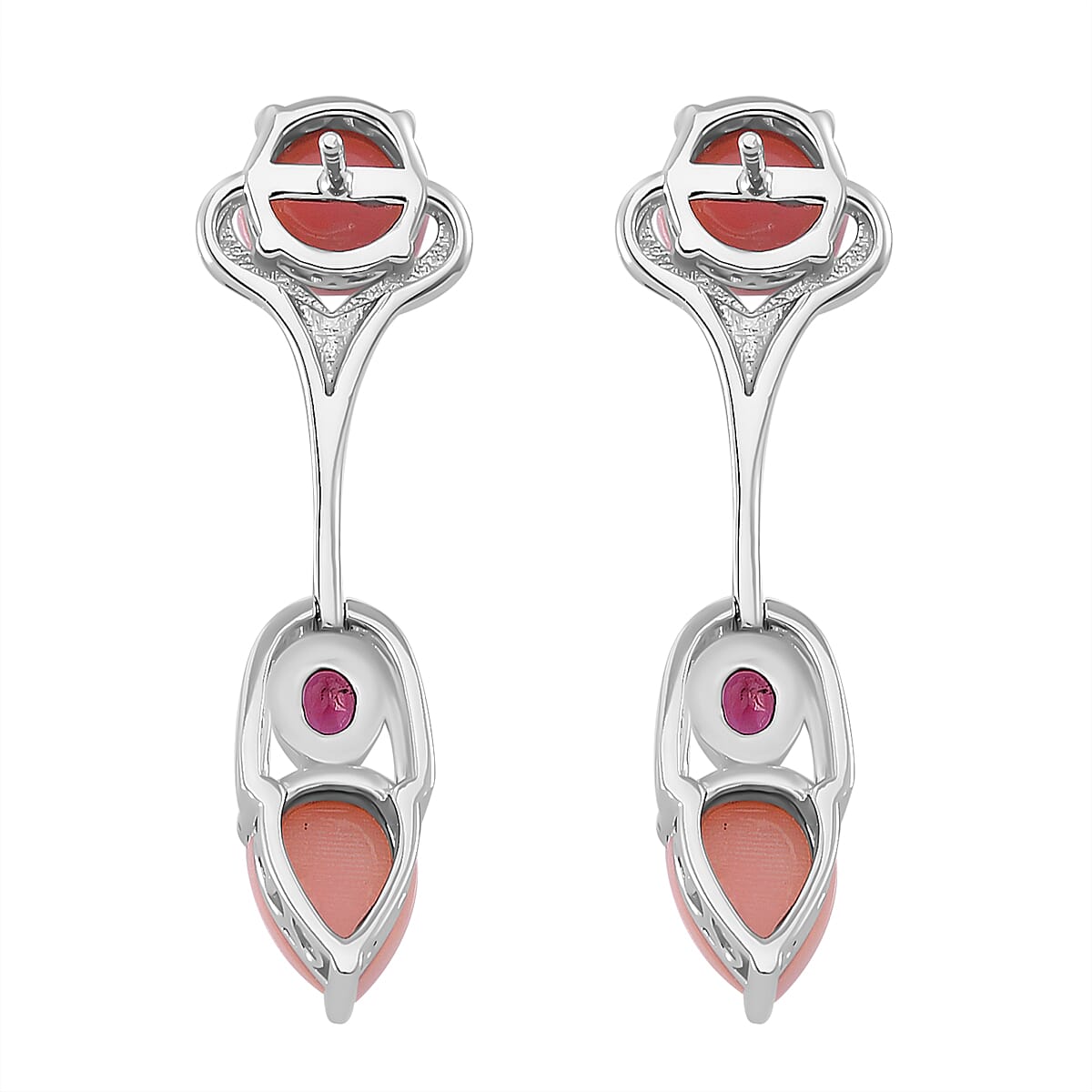 Queen Conch Shell, Rhodolite Garnet Solitaire Stud Push Post Earring in Rhodium Overlay Sterling Silver 9.36 Ct.