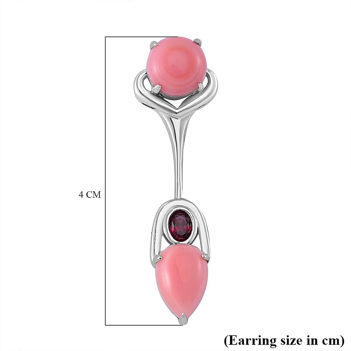 Queen Conch Shell, Rhodolite Garnet Solitaire Stud Push Post Earring in Rhodium Overlay Sterling Silver 9.36 Ct.