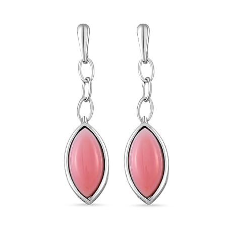 Pink Conch Shell Dangle Push Post Earrings in Rhodium Overlay Sterling Silver, 7.000 Ct.