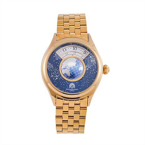 William Hunt Limited Edition Constellation Automatic Watch With Rotating Globe Presented in a Gift Box - Gold