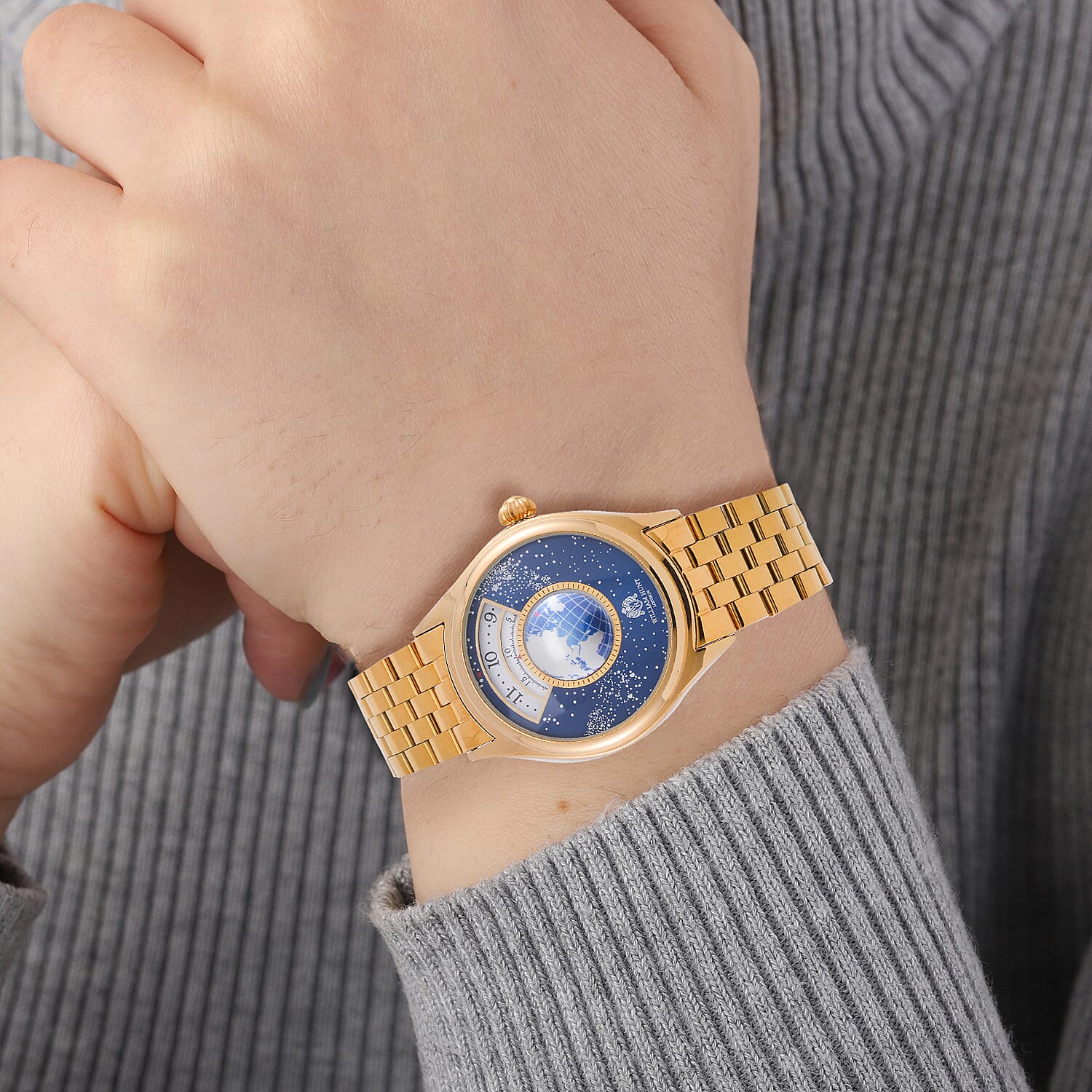 William Hunt Limited Edition Constellation Automatic Watch With Rotating Globe Presented in a Gift Box - Gold