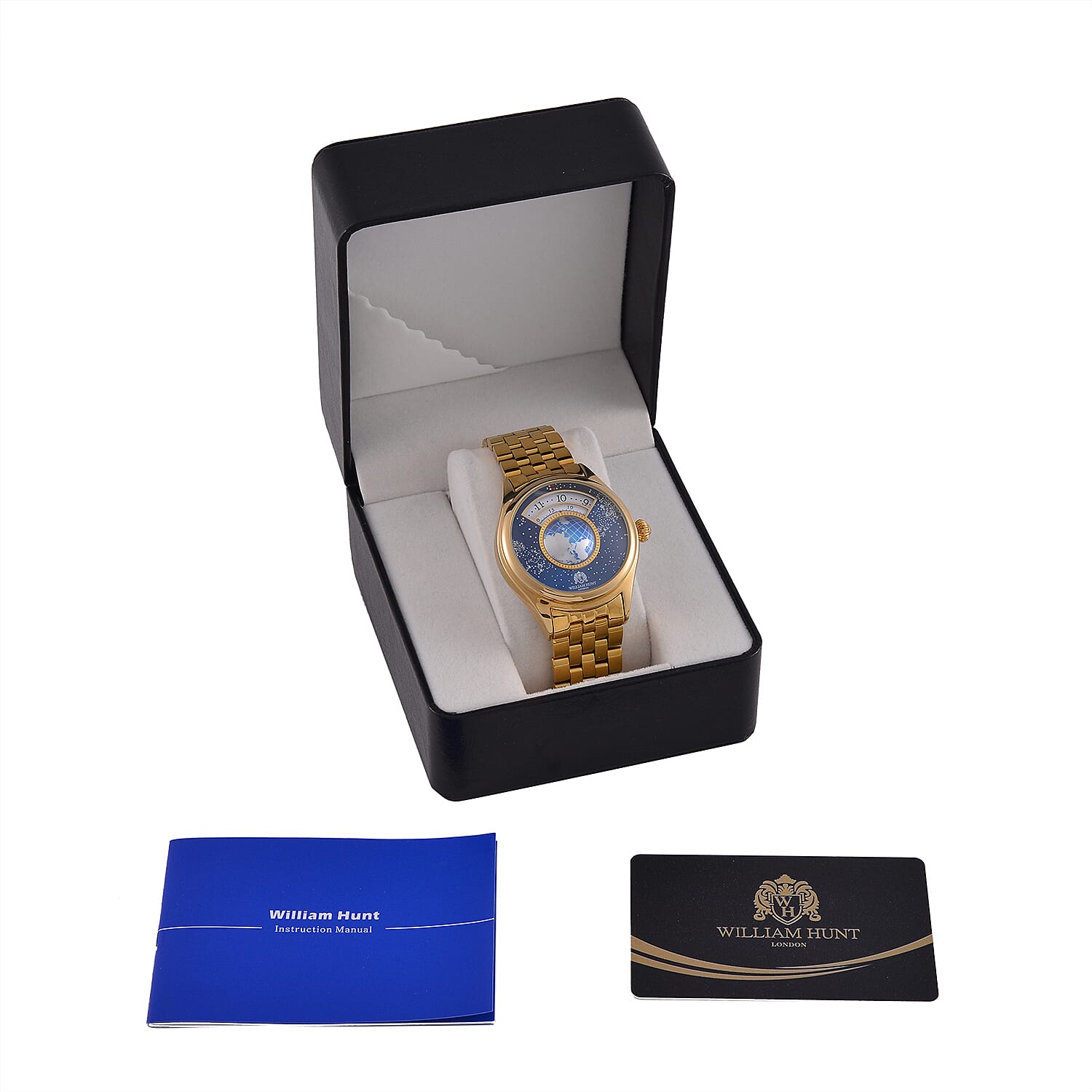 William Hunt Limited Edition Constellation Automatic Watch With Rotating Globe Presented in a Gift Box - Gold
