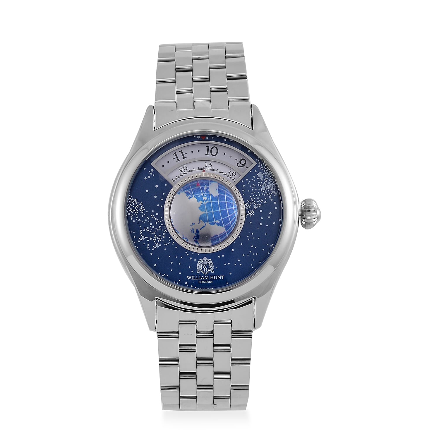William Hunt Limited Edition Constellation Automatic Watch With Rotating Globe Presented in a Gift Box - Silver