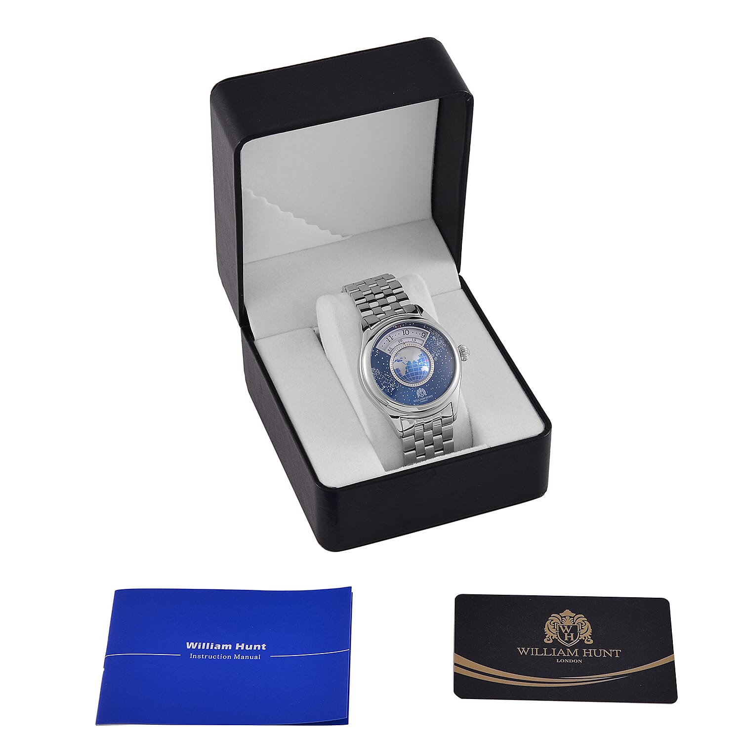 William Hunt Limited Edition Constellation Automatic Watch With Rotating Globe Presented in a Gift Box - Silver