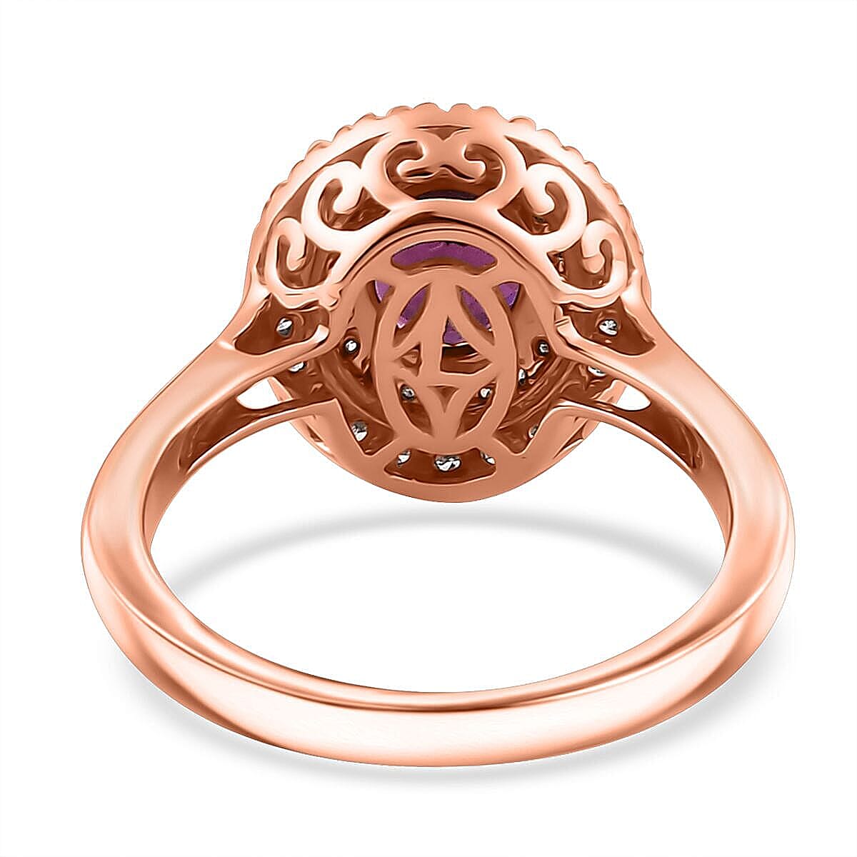 10K Rose Gold AAA Radiant Ember Garnet, White Diamond I2 Main Stone With Side Stone Ring, Gold Wt.3.6 Gms  1.965  Ct.