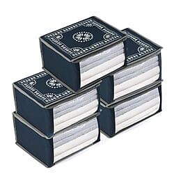 Patterned Storage Box (Size 51x43x22 cm) - Olive Green & Navy