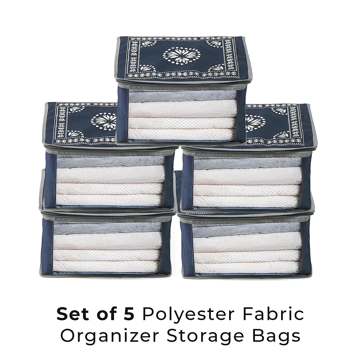 Set of 5 Organizer Storage Box (Size 51x43x22 cm) - Navy