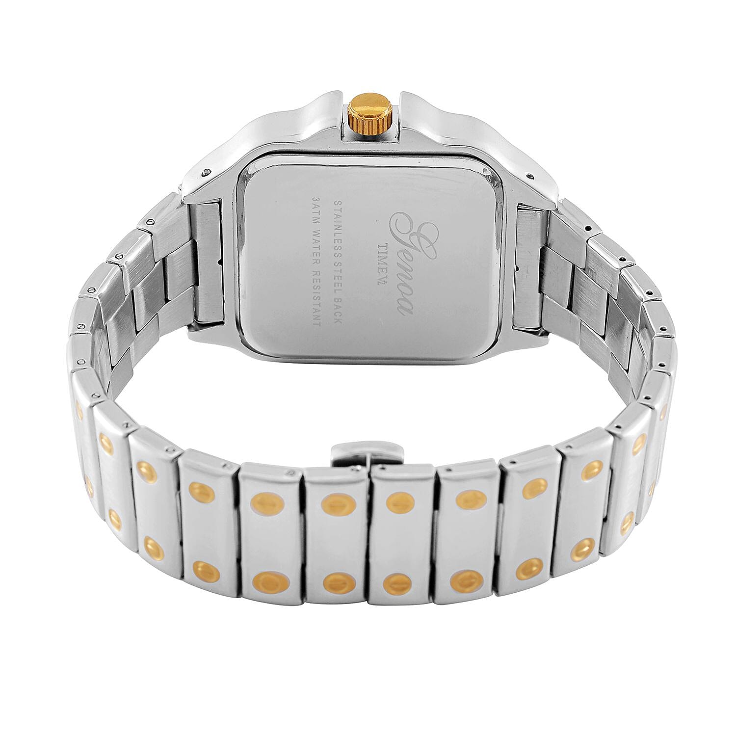 Designer Inspired Closeout - GENOA TIME V2 Japan Movt. Silver Sunshine Literal Dial with Date 3 ATM WR Watch in Stainless Steel Strap - Dual Tone