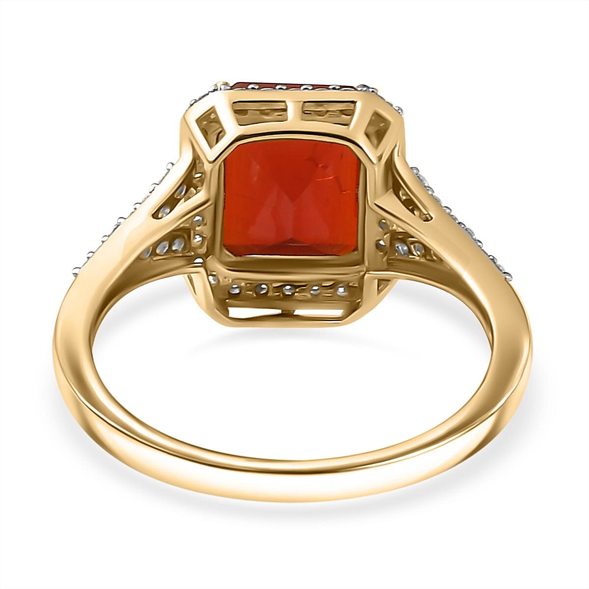 Monster Deal - 9K Yellow Gold AAA Cherry Fire Opal & Moissanite Ring 2.73 Ct. 2.71 GMS