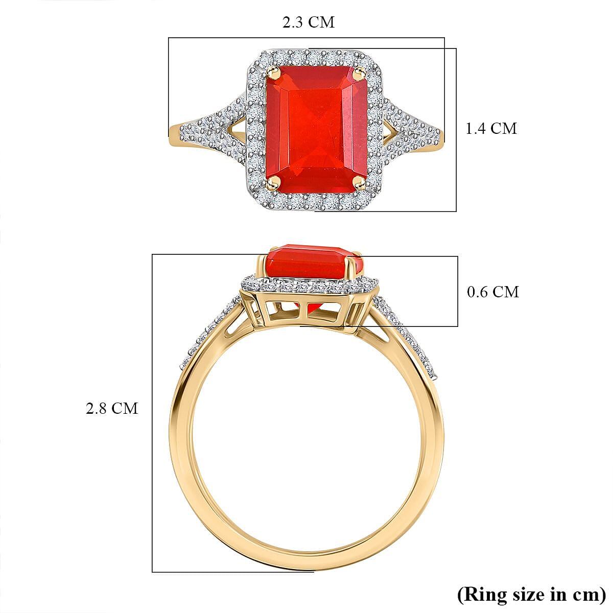 Monster Deal - 9K Yellow Gold AAA Cherry Fire Opal & Moissanite Ring 2.73 Ct. 2.71 GMS