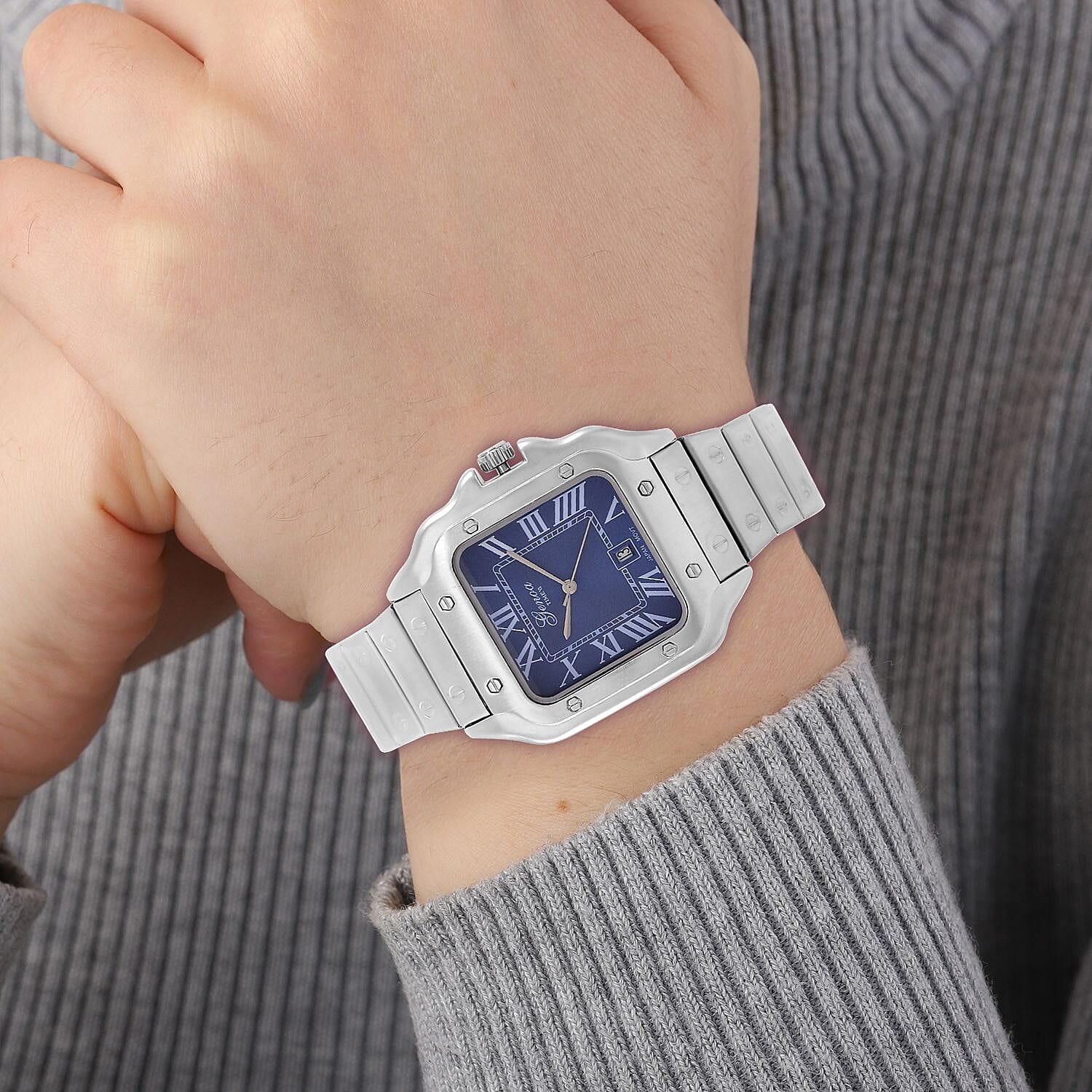 GENOA Japan Movt. 3ATM Water Resistant Blue Dial Watch with Stainless Steel Strap in Silver Tone