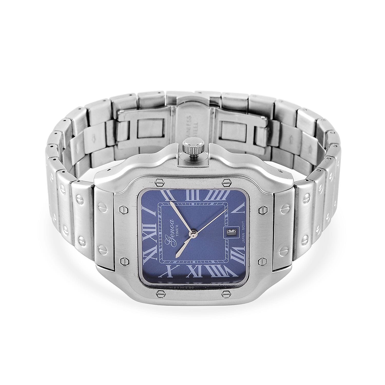 GENOA Japan Movt. 3ATM Water Resistant Blue Dial Watch with Stainless Steel Strap in Silver Tone