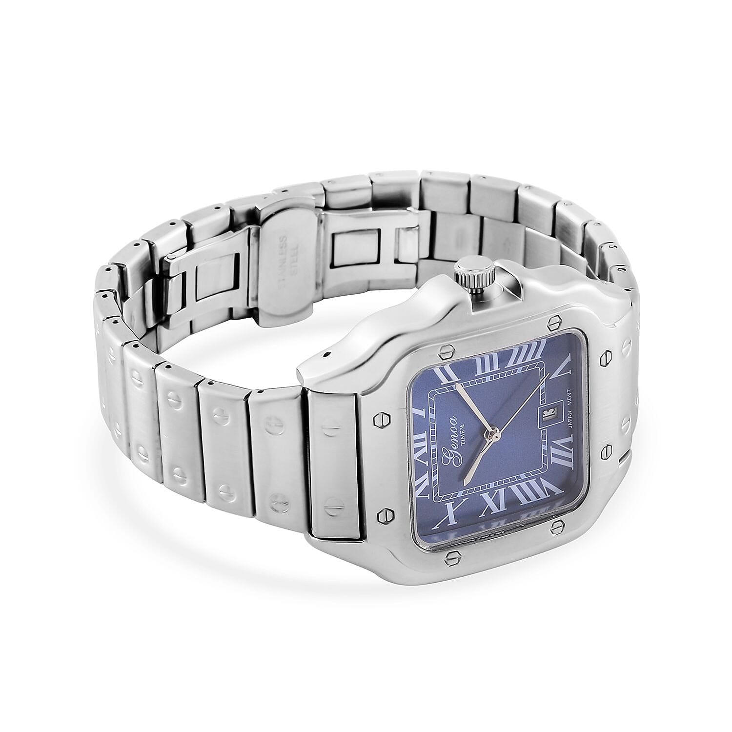 GENOA Japan Movt. 3ATM Water Resistant Blue Dial Watch with Stainless Steel Strap in Silver Tone
