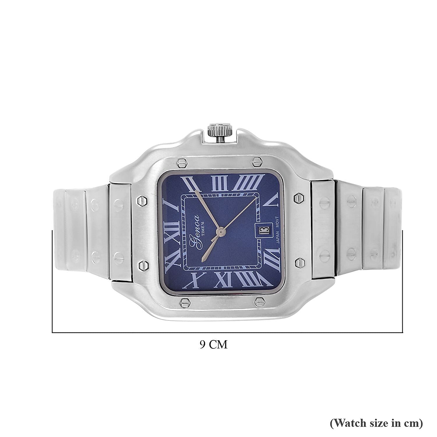 GENOA Japan Movt. 3ATM Water Resistant Blue Dial Watch with Stainless Steel Strap in Silver Tone
