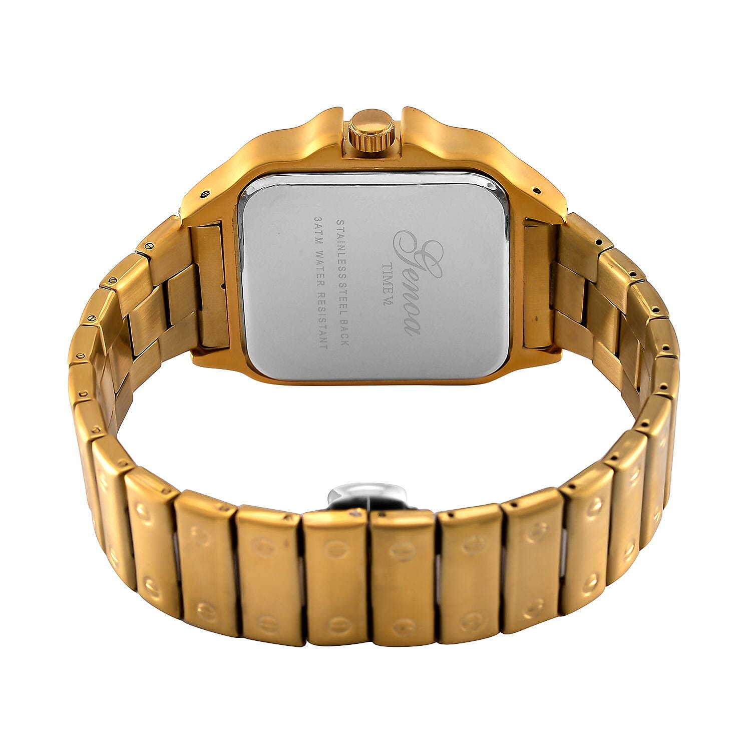 Designer Inspired Closeout - GENOA TIME V2 Japan Movt. Sunshine Literal Dial with Date 3 ATM WR Watch in Stainless Steel Strap - Golden