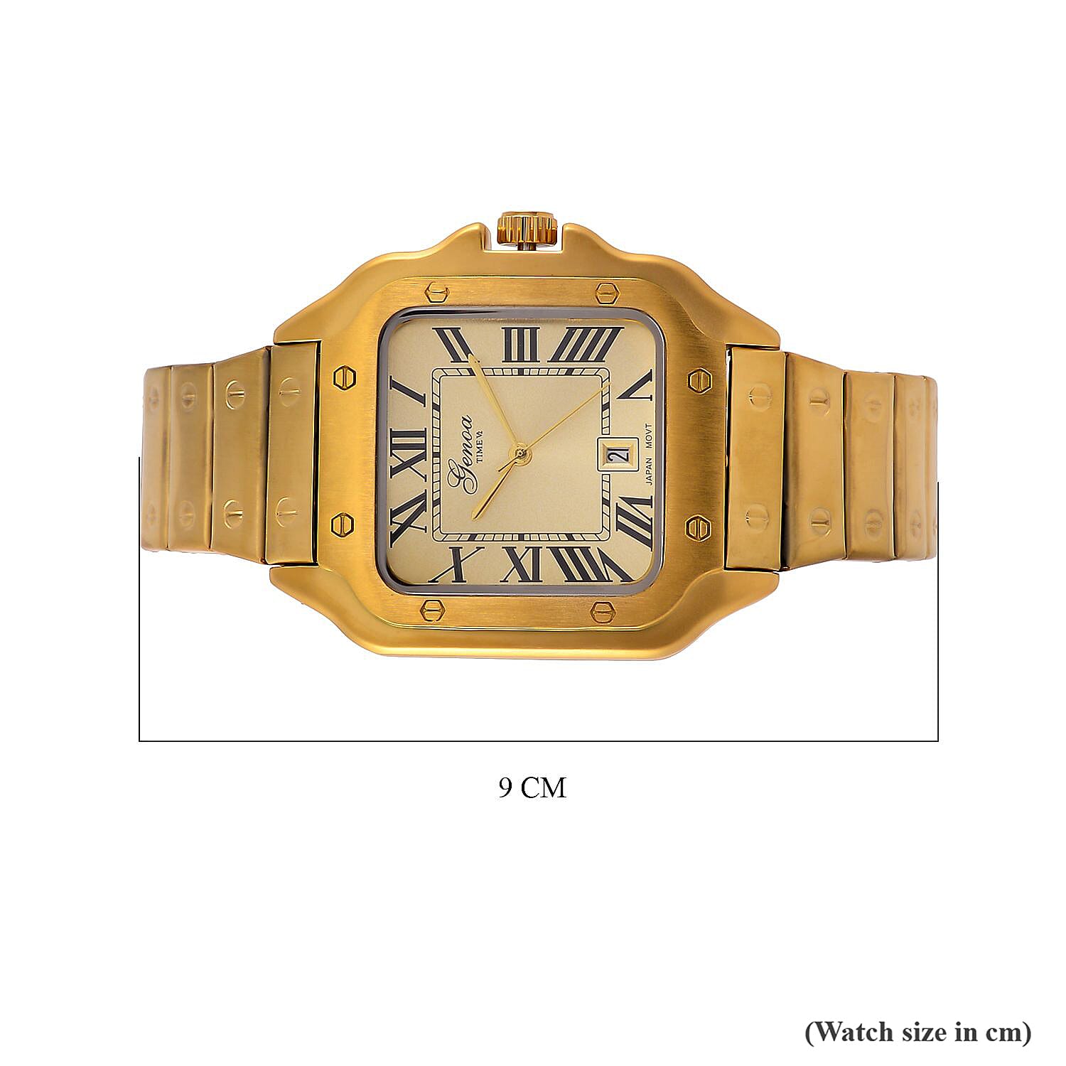 Designer Inspired Closeout - GENOA TIME V2 Japan Movt. Sunshine Literal Dial with Date 3 ATM WR Watch in Stainless Steel Strap - Golden