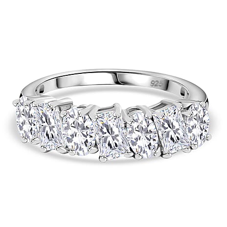 Moissanite 7 Stone Ring in Rhodium Overlay Sterling Silver 1.56 Ct