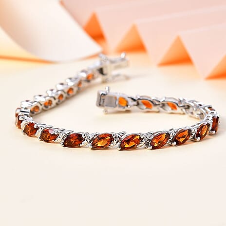 Premium Madeira Citrine Marquise Cut Bracelet (Size - 7.5) with GB Lock Box in Rhodium Overlay Sterling Silver 9.10 Ct, Silver Wt. 11.56 Gms