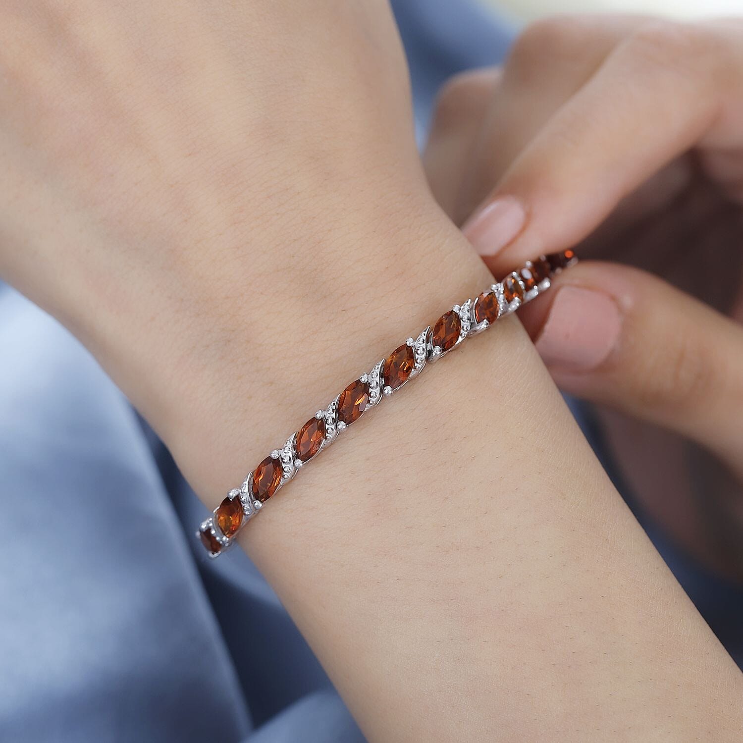 Premium Madeira Citrine Marquise Cut Bracelet (Size - 8) in Rhodium Overlay Sterling Silver 9.47 ct,  Silver Wt. 10.79 Gms