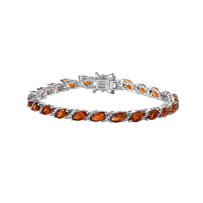 Premium Madeira Citrine Marquise Cut Bracelet (Size - 7.5) with GB Lock Box in Rhodium Overlay Sterling Silver 9.10 Ct, Silver Wt. 11.56 Gms