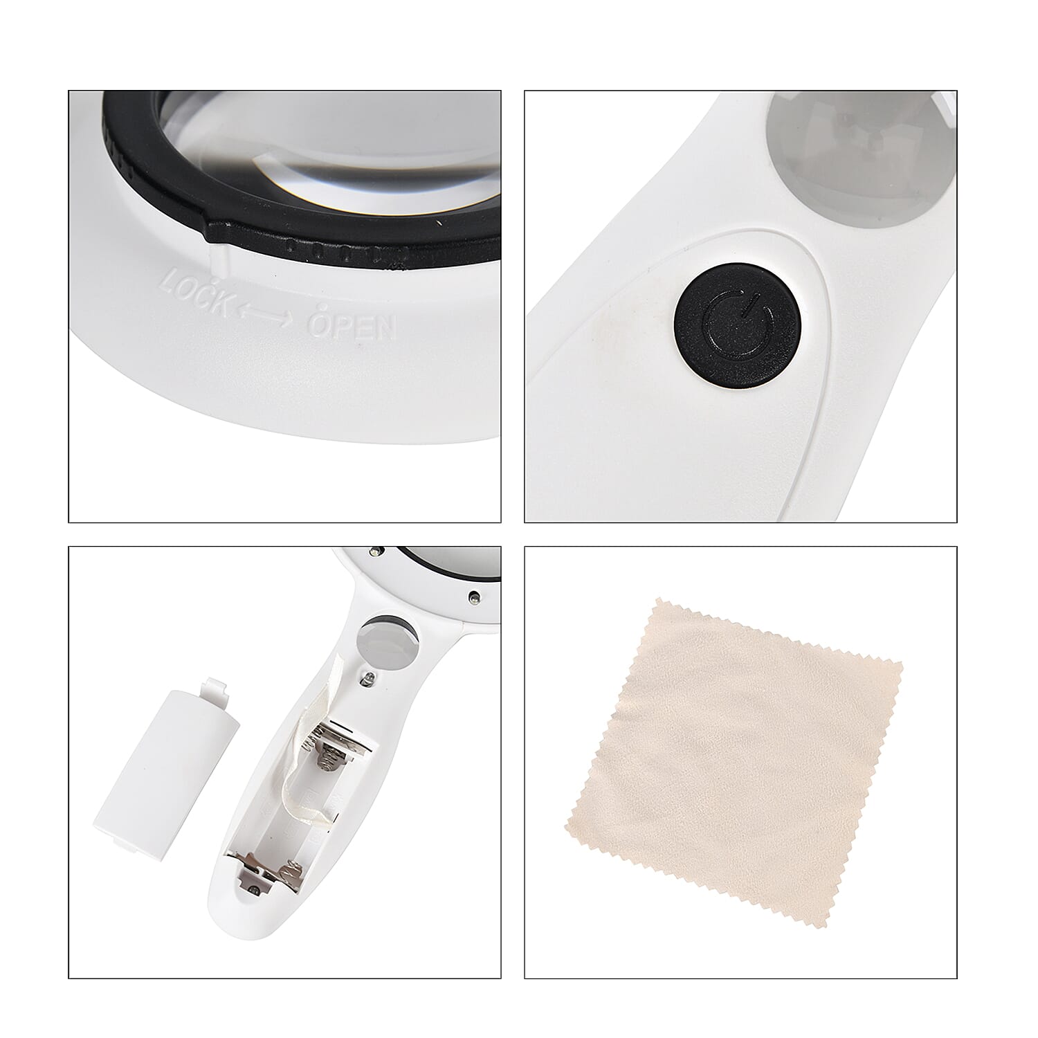 LED Handheld Interchangeable Magnifying Glass (3 x AAA Battery not inc.) - White