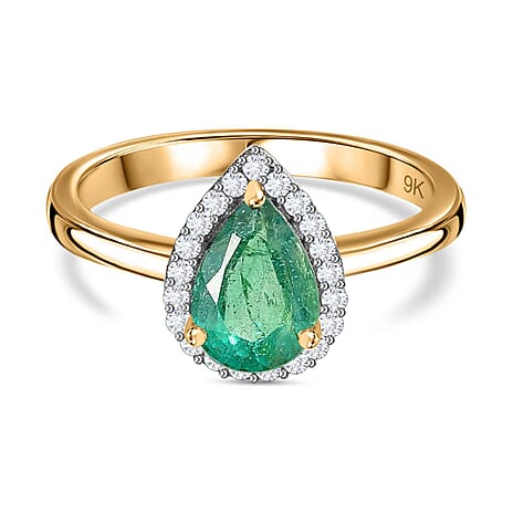 9K Yellow Gold AAA Gemfileds Premium Zambian Emerald & Moissanite Ring 1.37 Ct