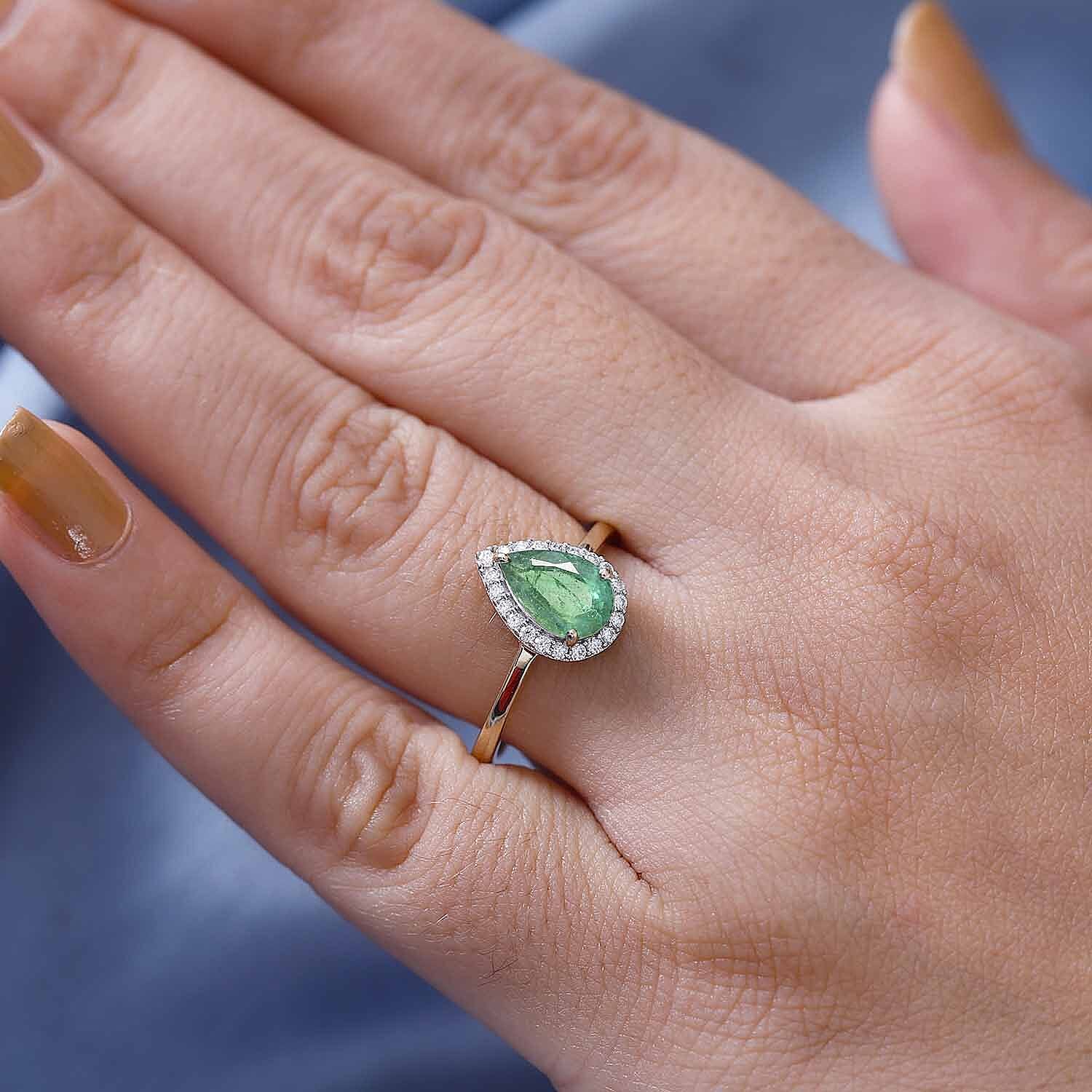 9K Yellow Gold AAA Gemfileds Premium Zambian Emerald & Moissanite Ring 1.37 Ct