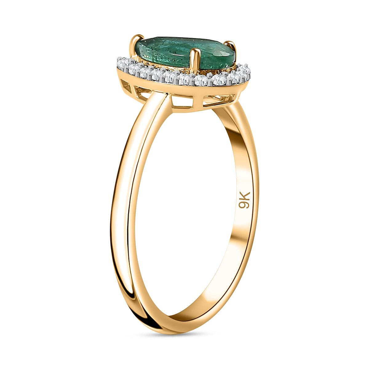 9K Yellow Gold AAA Gemfileds Premium Zambian Emerald & Moissanite Ring 1.37 Ct