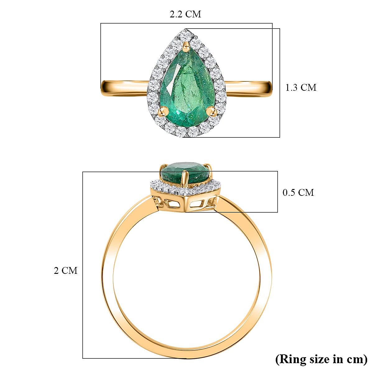 9K Yellow Gold AAA Gemfileds Premium Zambian Emerald & Moissanite Ring 1.37 Ct
