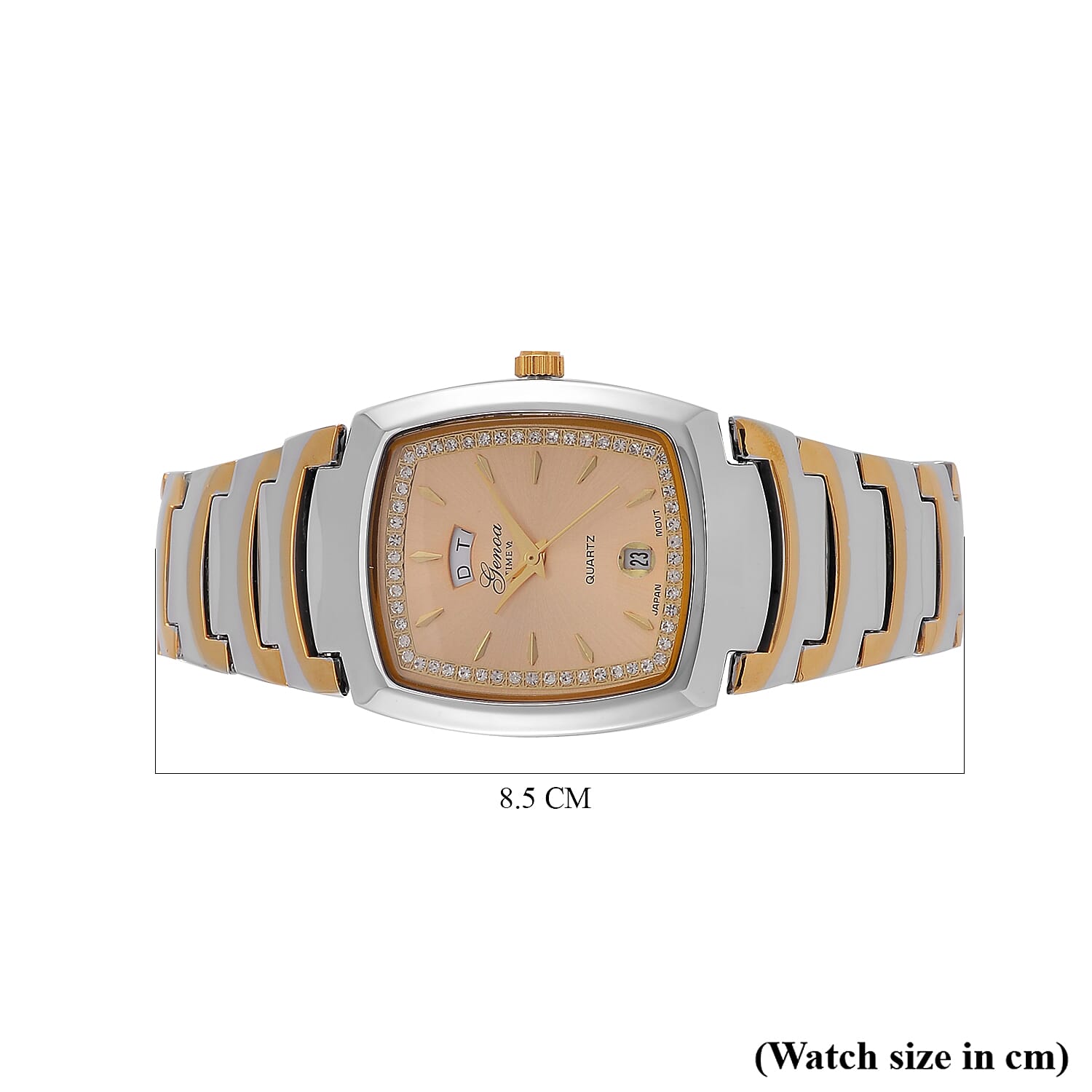 GENOA Japan Movt. 3ATM WR Golden Dial Crystal Studded Watch with Stainless Steel Strap in Dual Tone