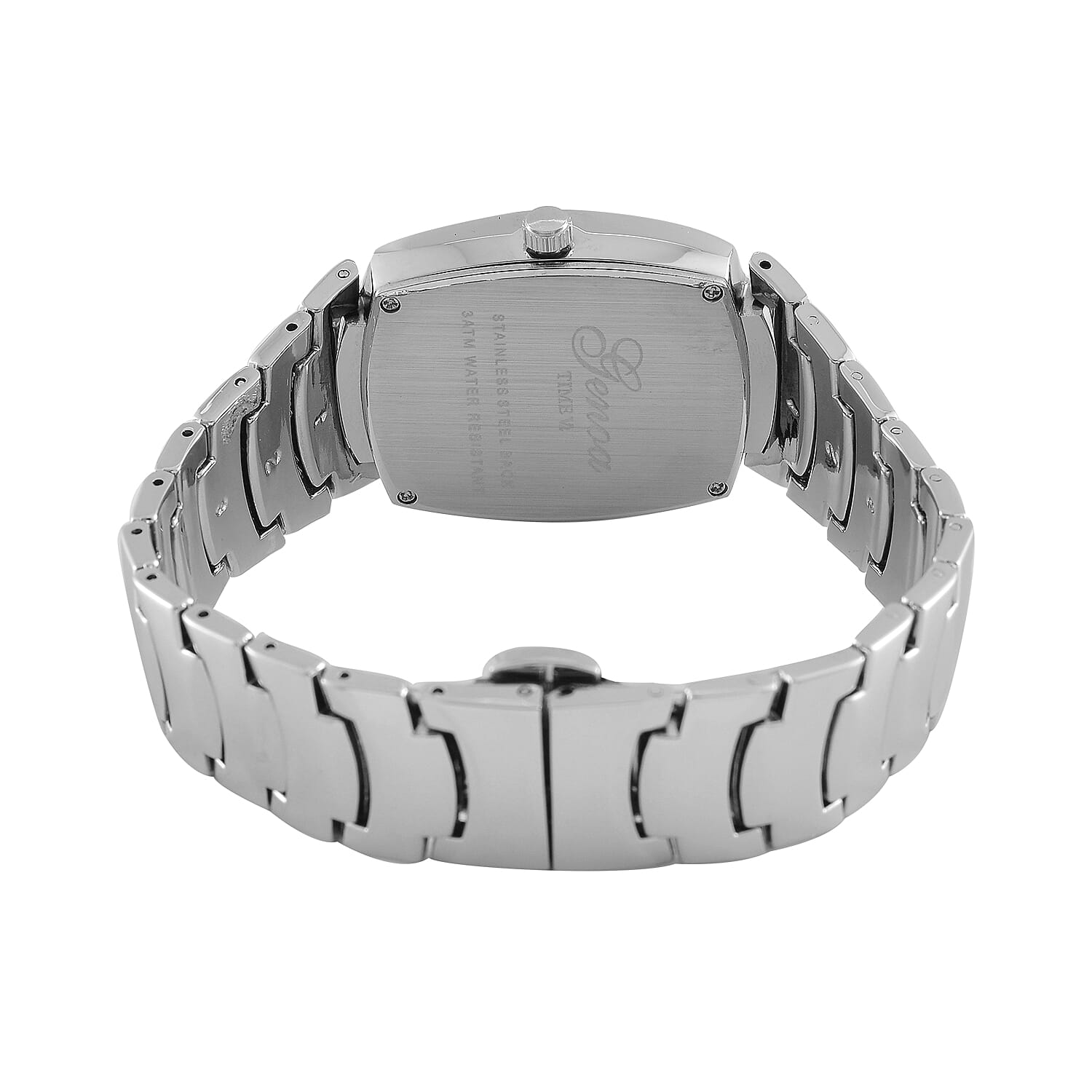 GENOA Japan Movt. 3ATM WR White Dial Crystal Studded Watch with Stainless Steel Strap in Silver Tone GENOA Japan Movt. 3ATM WR White Dial Crystal Studded Watch with Stainless Steel Strap in Silver Tone