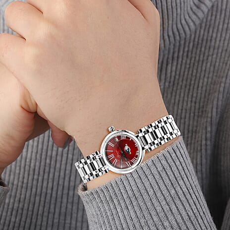 GENOA Japan Movt. 3ATM WR Red Dial Watch with Stainless Steel Strap in Gold Tone