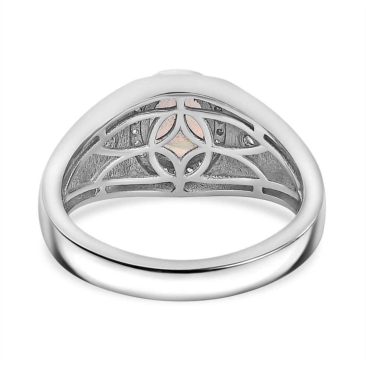 Ethiopian Opal, Natural Zircon Signet Ring in Platinum Overlay Sterling Silver 1.09 Ct, Silver Wt. 7.6 Grams