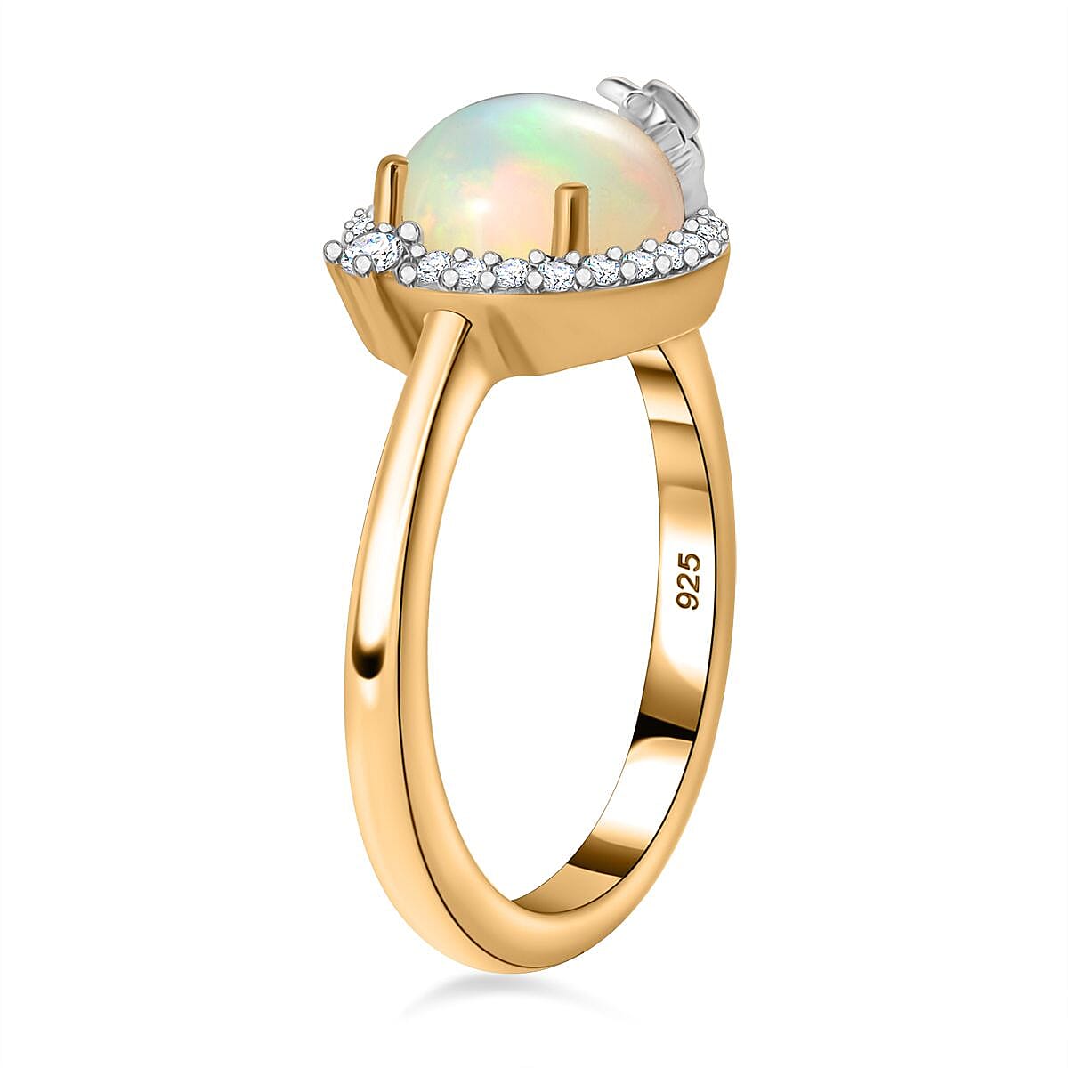 Ethiopian Welo Opal & Natural Zircon Ring in 18K YG Vermeil Plated Sterling Silver 1.45 Ct