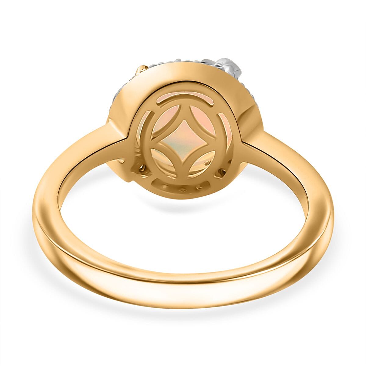 Ethiopian Welo Opal & Natural Zircon Ring in 18K YG Vermeil Plated Sterling Silver 1.45 Ct